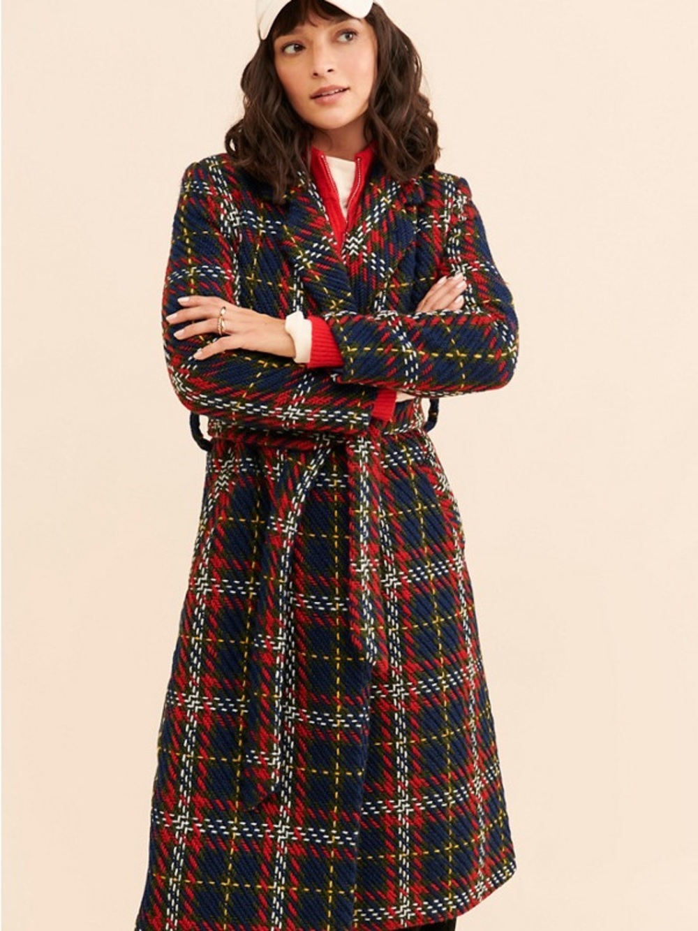 Hutch Plaid Trench Coat in Red, Navy & Green